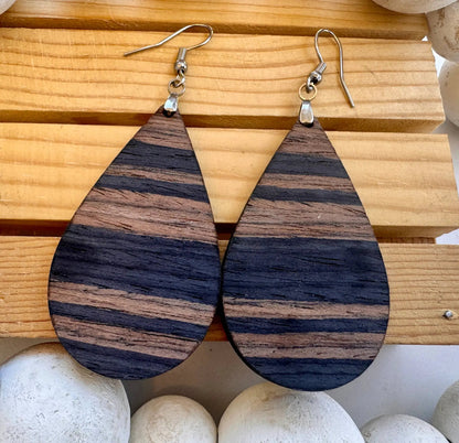 Truly Olive Blue Walnut Exotic Cafe Collection Wood Earrubgs - Earrings Hoop Earrings