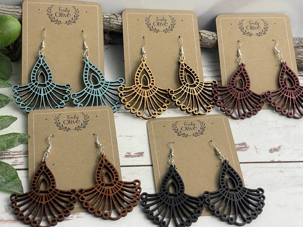 Truly Olive Bohemian Wood Mandala Earrings - Earrings Dangle Earrings