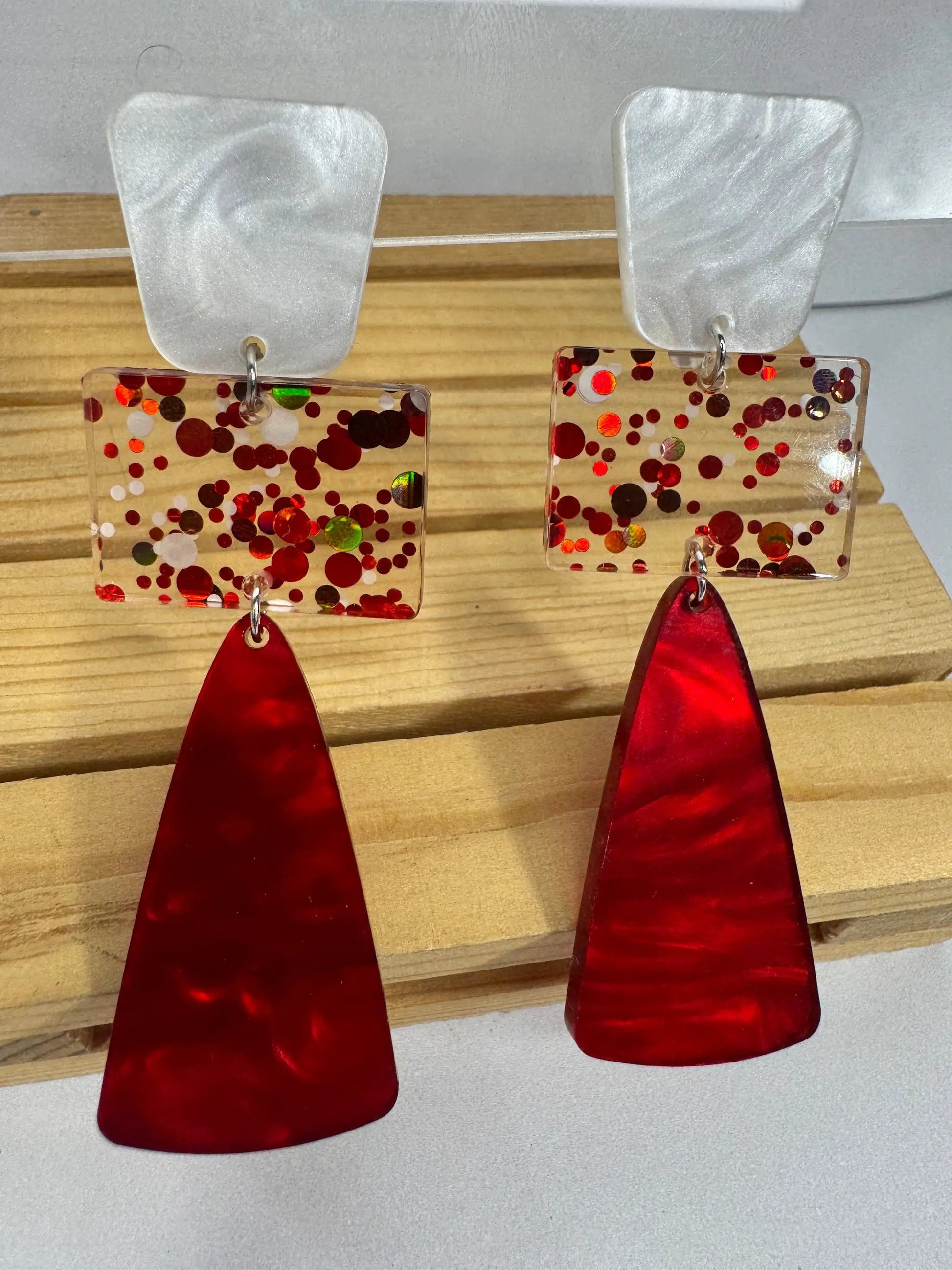 Truly Olive Red and White Long Dangle Holiday Earrings - Earrings Dangle Earrings