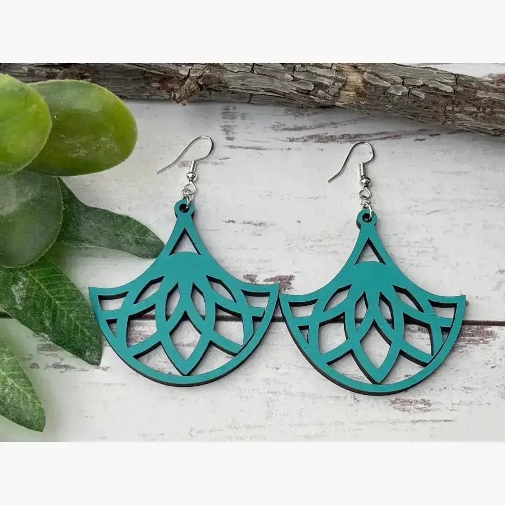 Truly Olive Fan Shape Lightweight Wood Earrings - Earrings Dangle Earrings