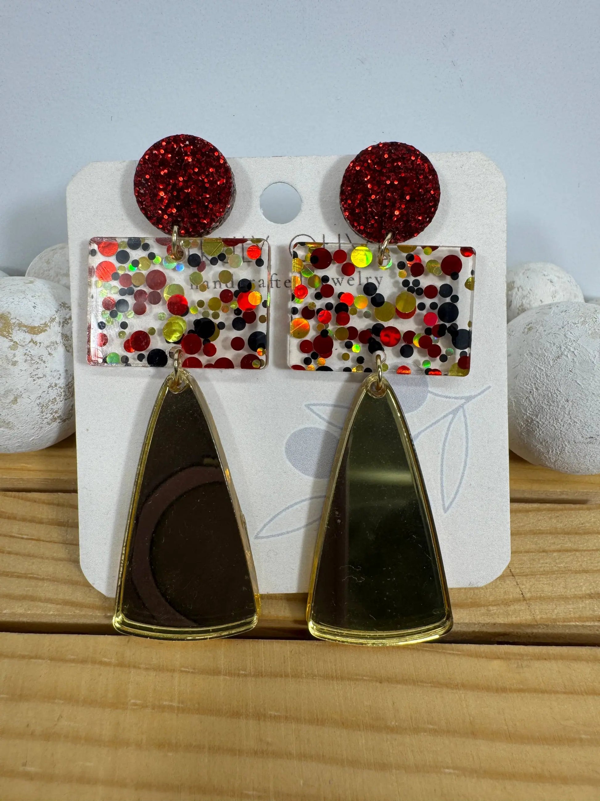 Truly Olive Gorgeous Red and Gold Long Christmas Holiday Earrings - Earrings Dangle Earrings