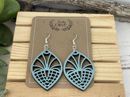 Truly Olive Geometric Style Filigree Lightweight Wood Earrings - Earrings Dangle Earrings