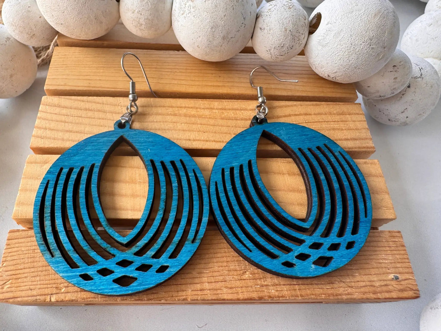 Truly Olive Circle Wooden Lightweight Earrings - Earrings Dangle Earrings
