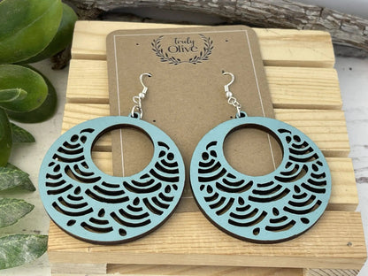 Truly Olive Japanese Style With Circle Shape Wood Earrings - Earrings Dangle Earrings