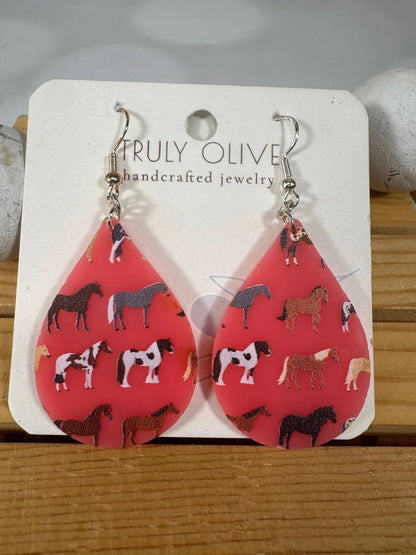 Truly Olive Adorable Acrylic Pink Horse Earrings - Earrings Dangle Earrings