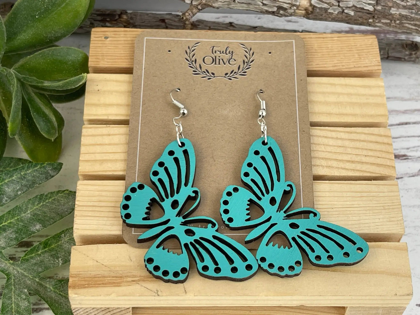 Truly Olive Perfect Wooden Butterfly Lightweight Earrings - Earrings Dangle Earrings