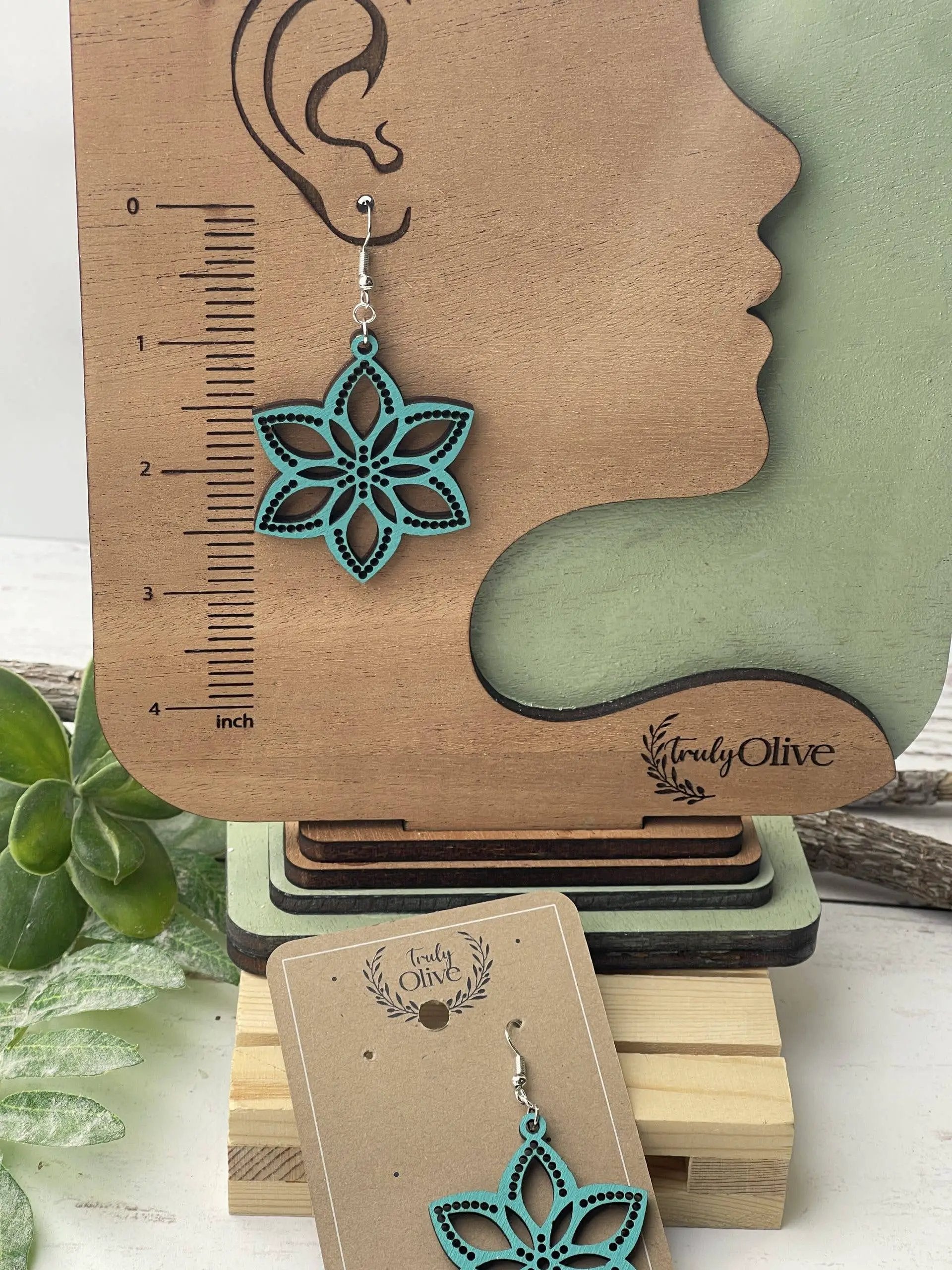 Truly Olive Introducing Lightweight Wood Earrings in a Large Star Shape - Earrings Dangle Earrings