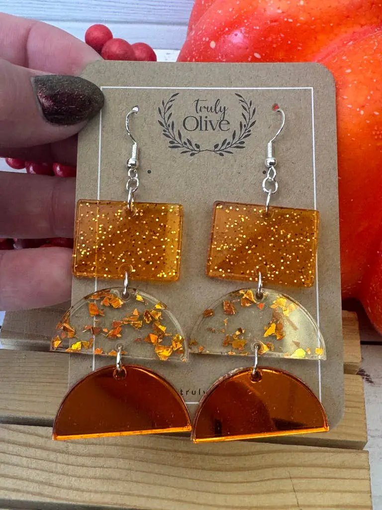 Truly Olive Sparkly Fall Geometric Dangles - Earrings Dangle Earrings