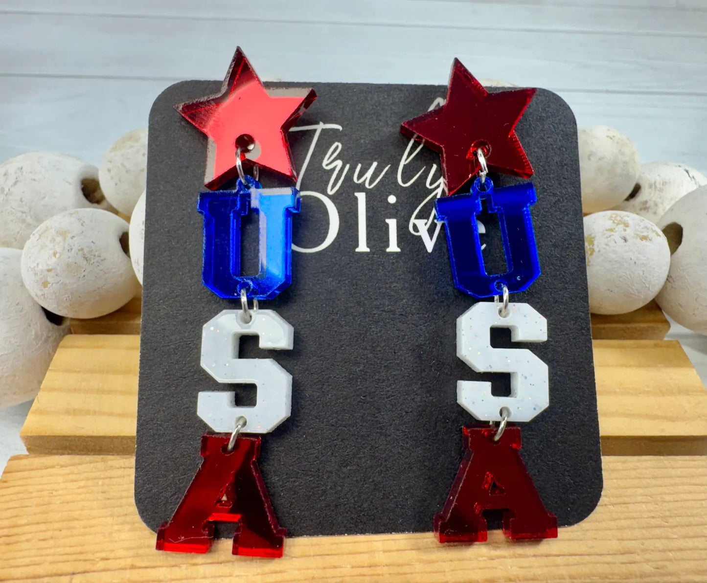 Truly Olive Patriotic Lettered USA Earring Dangles - Earrings Dangle Earrings