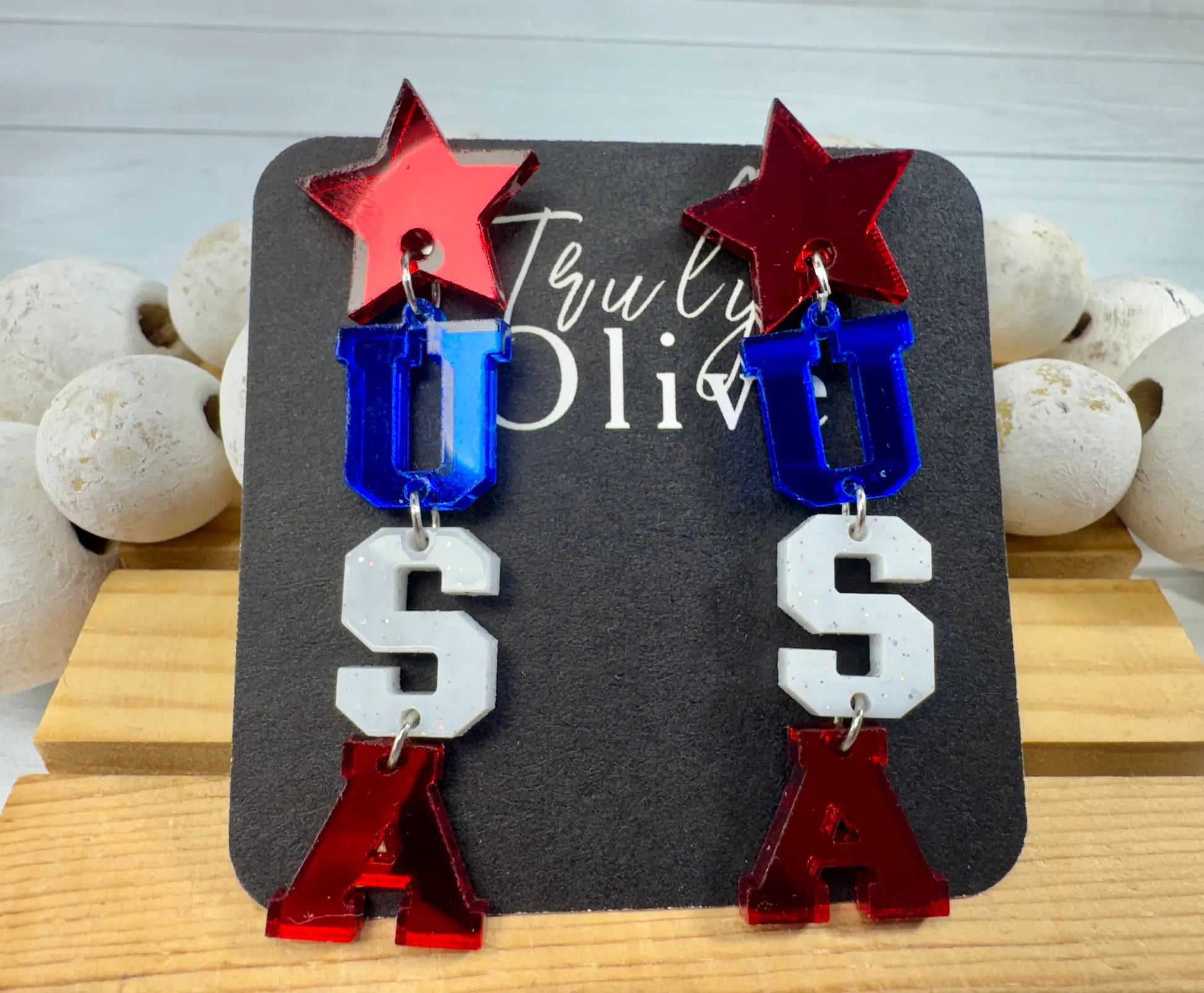 Truly Olive Patriotic Lettered USA Earring Dangles - Earrings Dangle Earrings