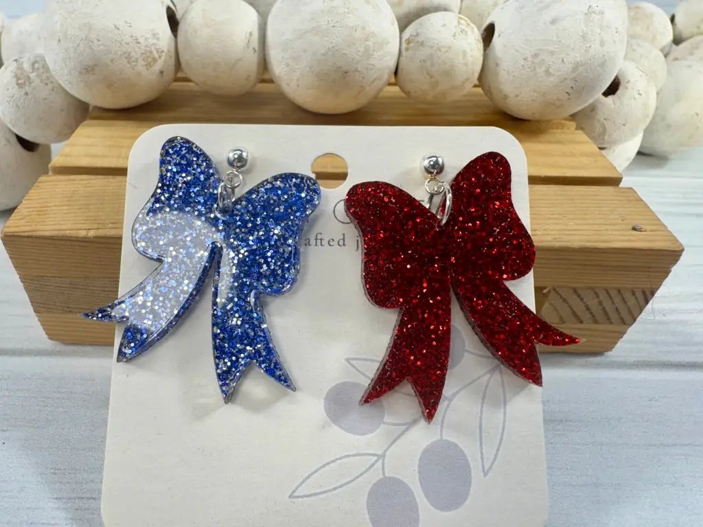 Trulyolive Red White and Blue Coquette Patriotic Bows - Earrings Dangle Earrings
