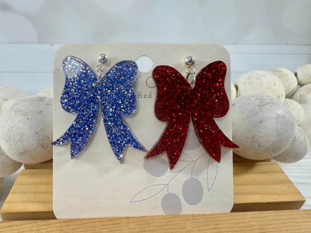 Trulyolive Red White and Blue Coquette Patriotic Bows - Earrings Dangle Earrings