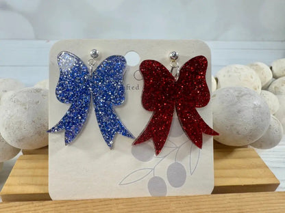 Trulyolive Red White and Blue Coquette Patriotic Bows - Earrings Dangle Earrings