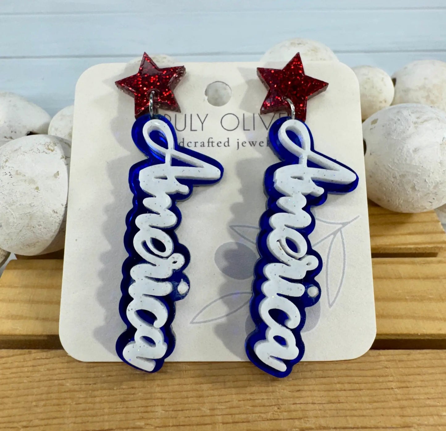 Truly Olive Patriotic America Earrings — Red, White and Blue Statement Jewelry - Earrings Dangle Earrings