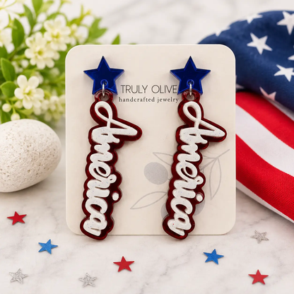 Truly Olive Patriotic America Earrings — Red, White and Blue Statement Jewelry - Earrings Dangle Earrings