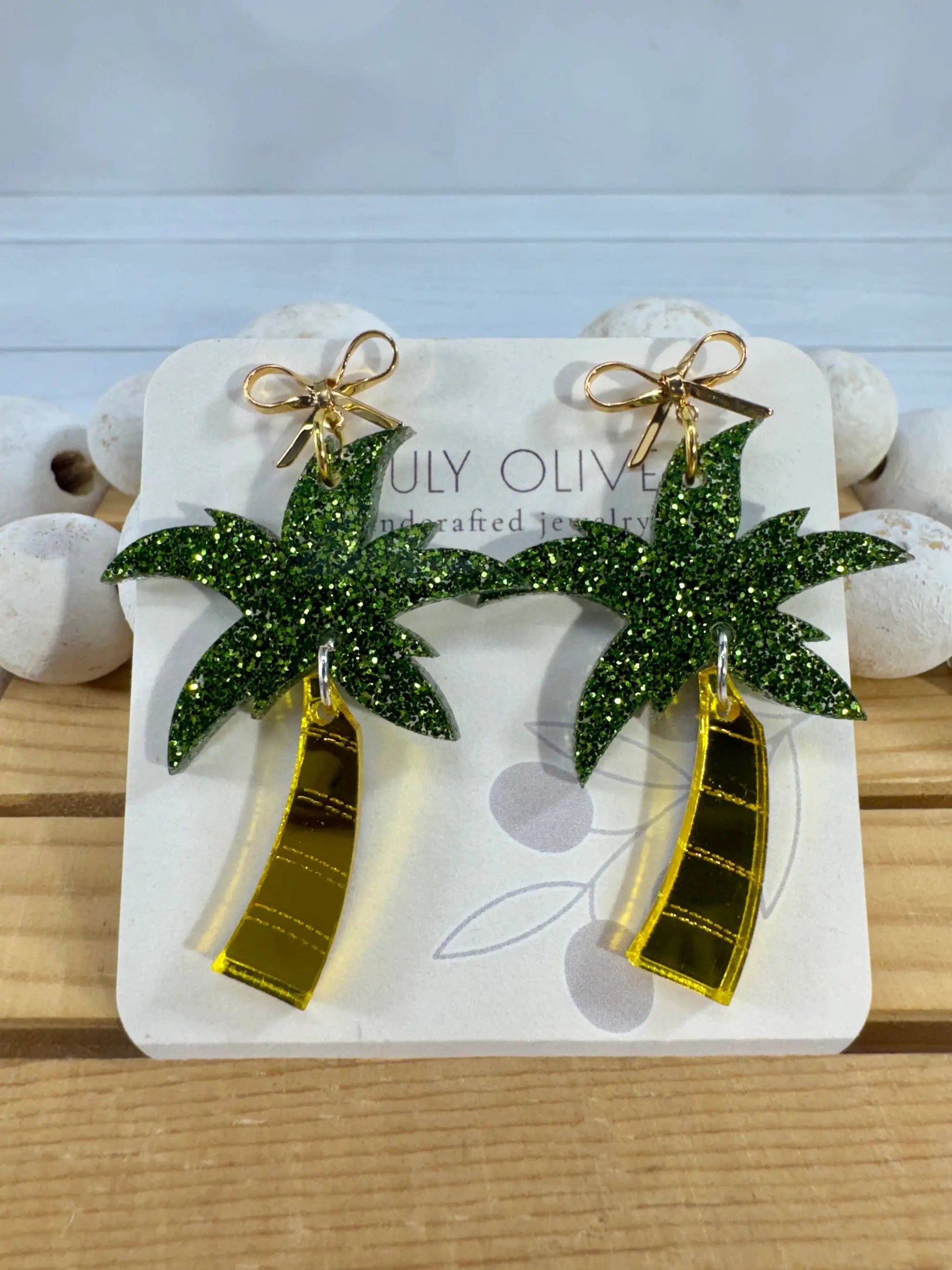 Trulyolive Summer Shimmer Palm Tree Earrings - Earrings Dangle Earrings