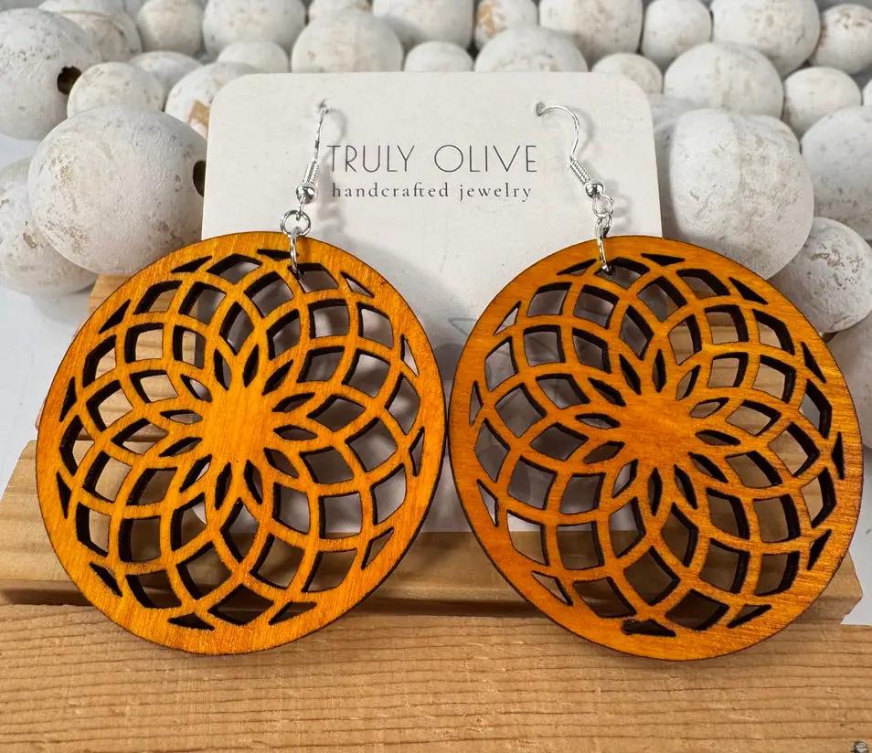 Truly Olive Wooden Boho Earrings All Day Wear - Earrings Dangle Earrings