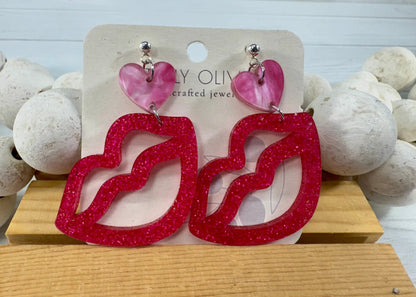 Trulyolive Hot Pink and Light Pink Lip and Heart Earrings - Earrings Dangle Earrings