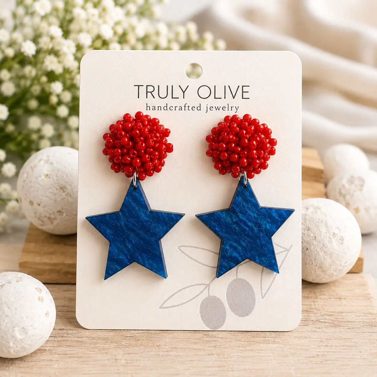 Truly Olive Vibrant Patriotic Red White Blue Heart Earrings For Summer - Earrings Stud/Post Earrings