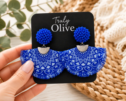 Truly Olive Bring bold western style to your jewelry collection with these handcrafted Red Bandana Fringe Statement Earrings from Truly Olive. - Earrings Dangle Earrings
