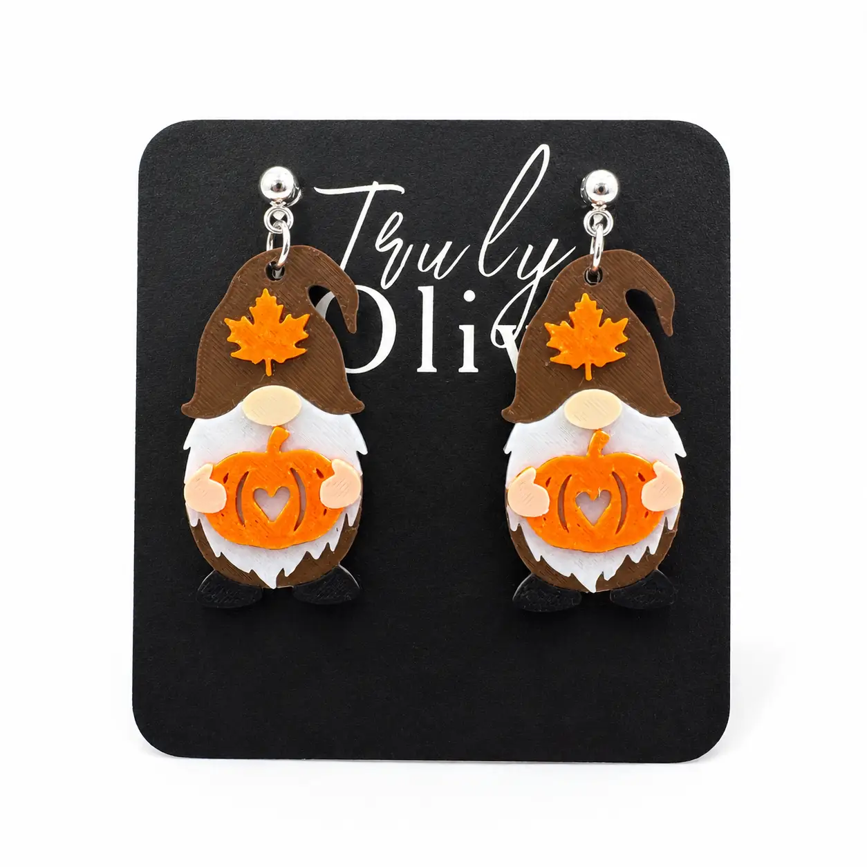 Truly Olive Fall Pumpkin Gnome Dangle Earrings - Uncategorized Stud/Post Earrings