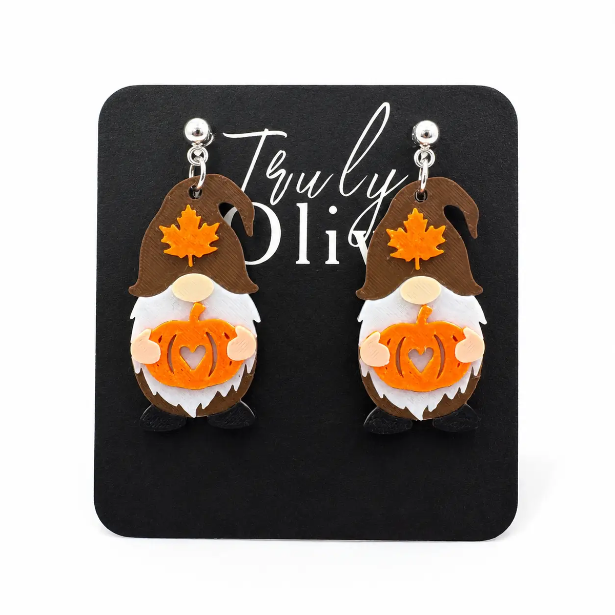 Truly Olive Fall Pumpkin Gnome Dangle Earrings - Uncategorized Stud/Post Earrings