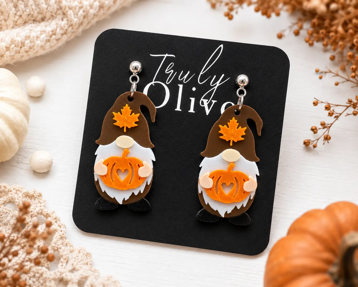 Truly Olive Fall Pumpkin Gnome Dangle Earrings - Uncategorized Stud/Post Earrings