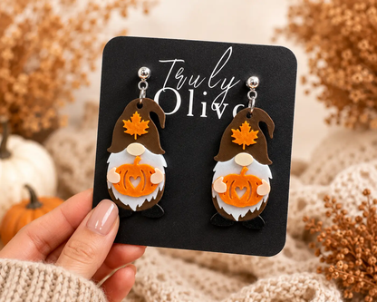 Truly Olive Fall Pumpkin Gnome Dangle Earrings - Uncategorized Stud/Post Earrings