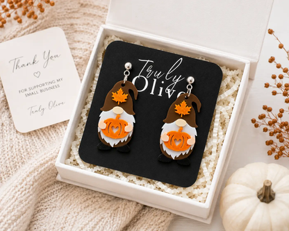 Truly Olive Fall Pumpkin Gnome Dangle Earrings - Uncategorized Stud/Post Earrings