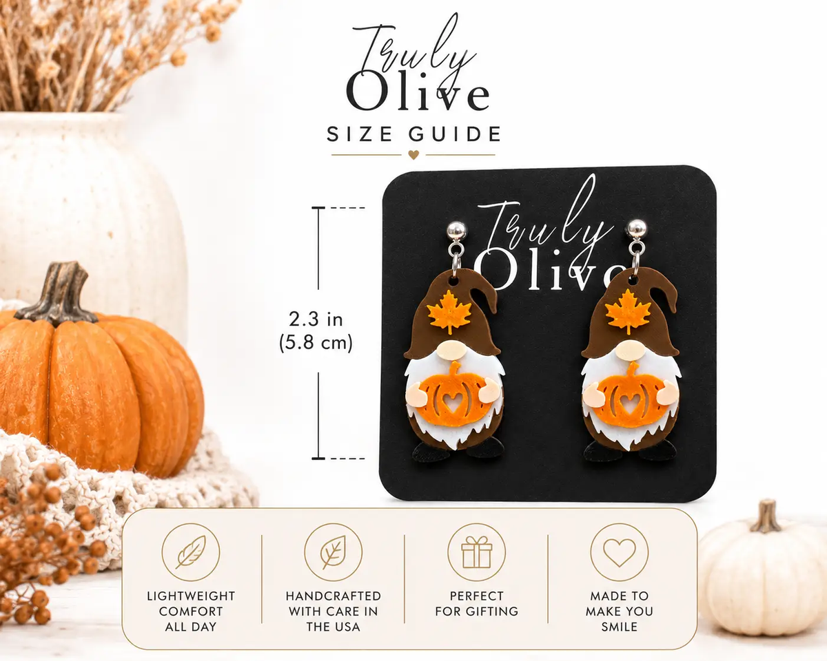 Truly Olive Fall Pumpkin Gnome Dangle Earrings - Uncategorized Stud/Post Earrings