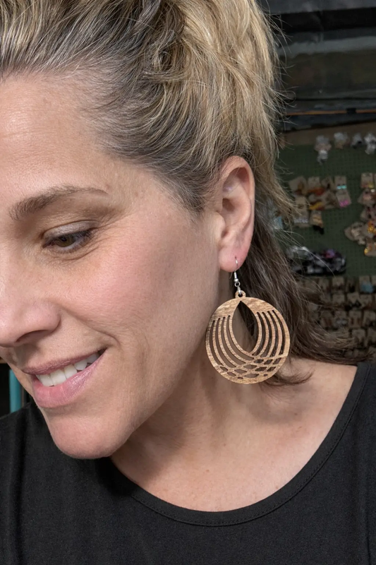 Truly Olive Circle Wooden Lightweight Earrings - Earrings Dangle Earrings
