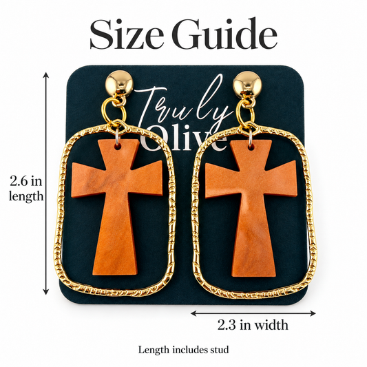 Trulyolive Brown Cross Statement Earrings With Textured Gold Frame - Earrings