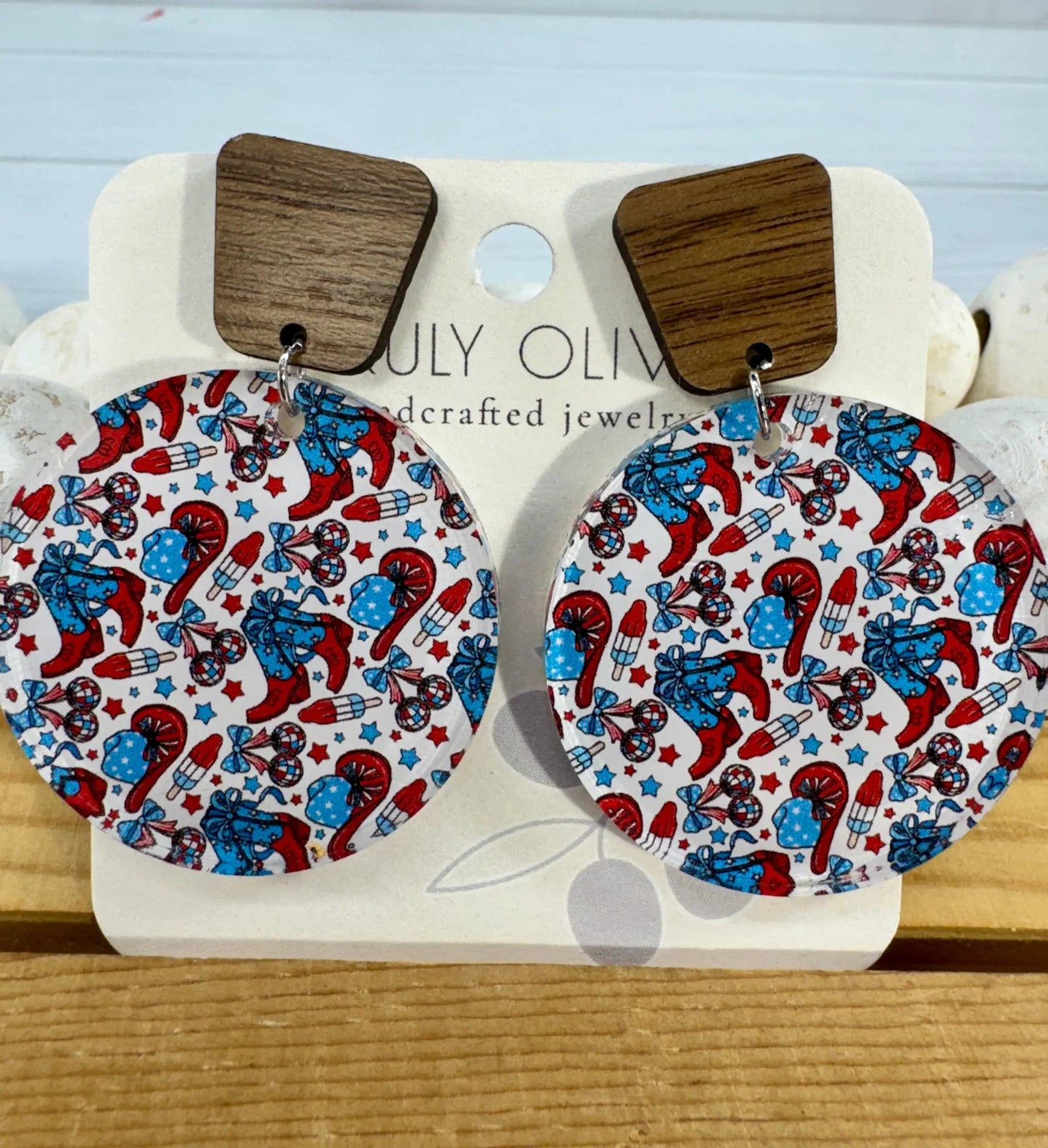 Trulyolive Patriotic Tiered Western Boots and Hat Post Back Earrings - Earrings Dangle Earrings