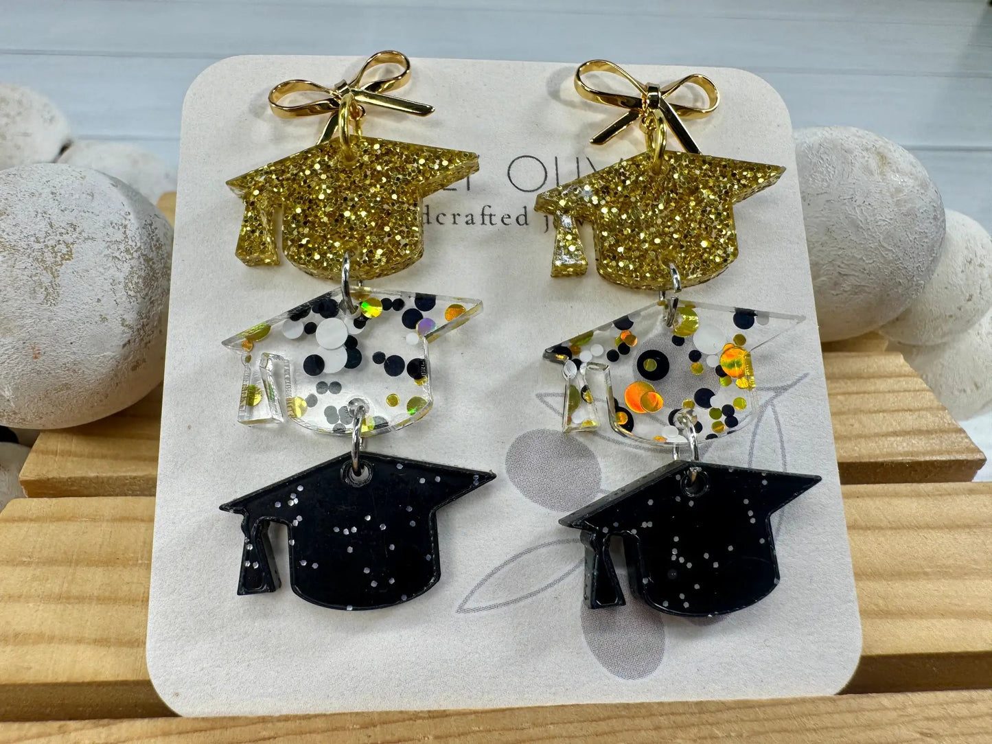 Trulyolive Gold and Black Graduation Cap Earring Dangles - Earrings Dangle Earrings