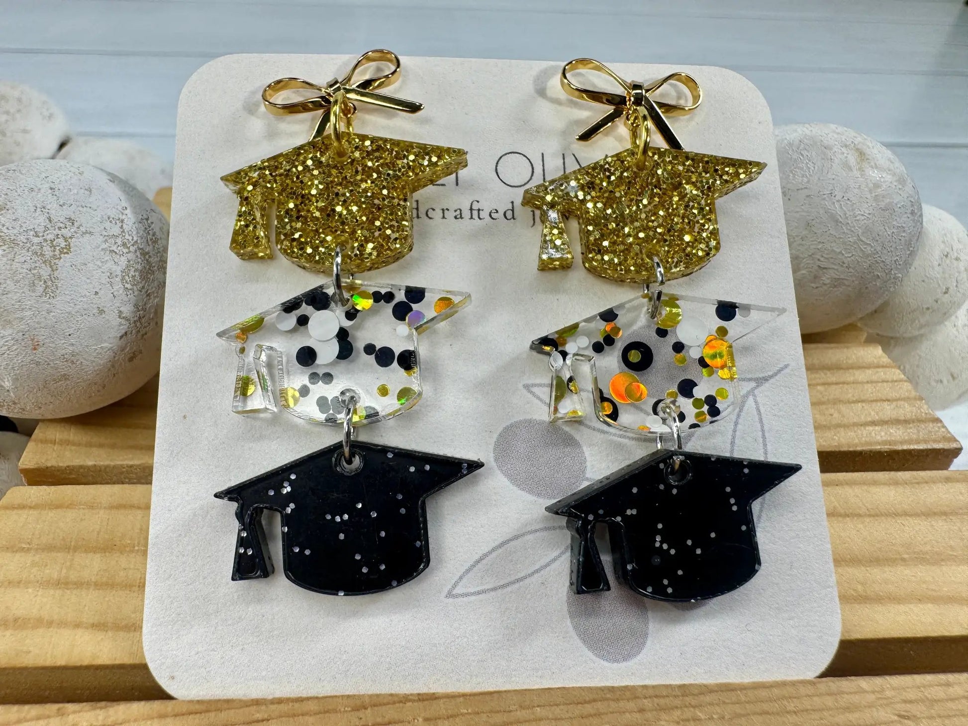 Trulyolive Gold and Black Graduation Cap Earring Dangles - Earrings Dangle Earrings