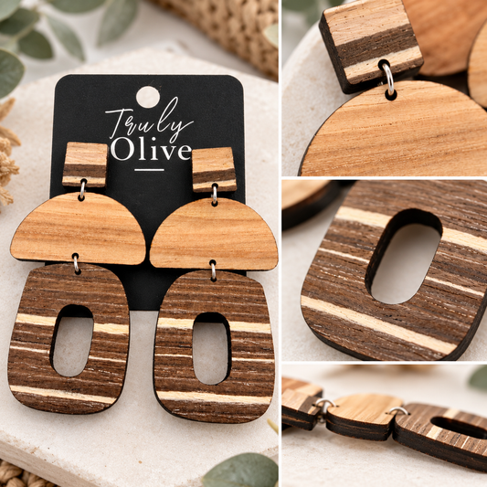 Truly Olive Cafe Mocha Chai Wooden Earrings - Earrings Dangle Earrings