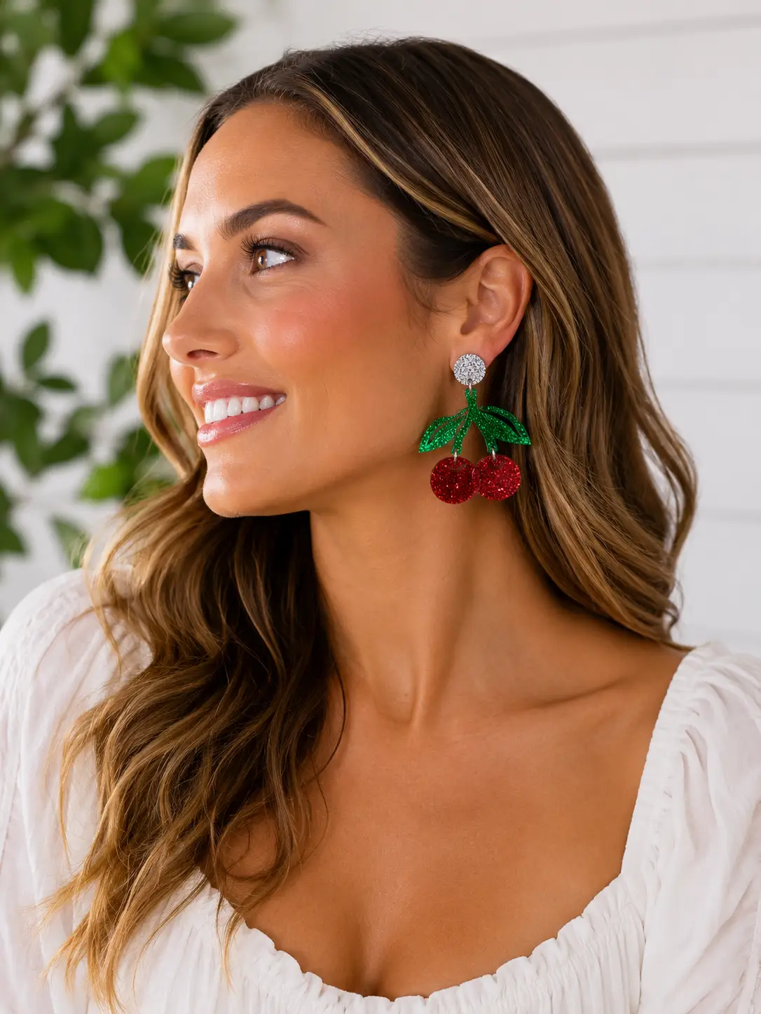 Trulyolive Cherry Glitter Acrylic Earrings - Earrings