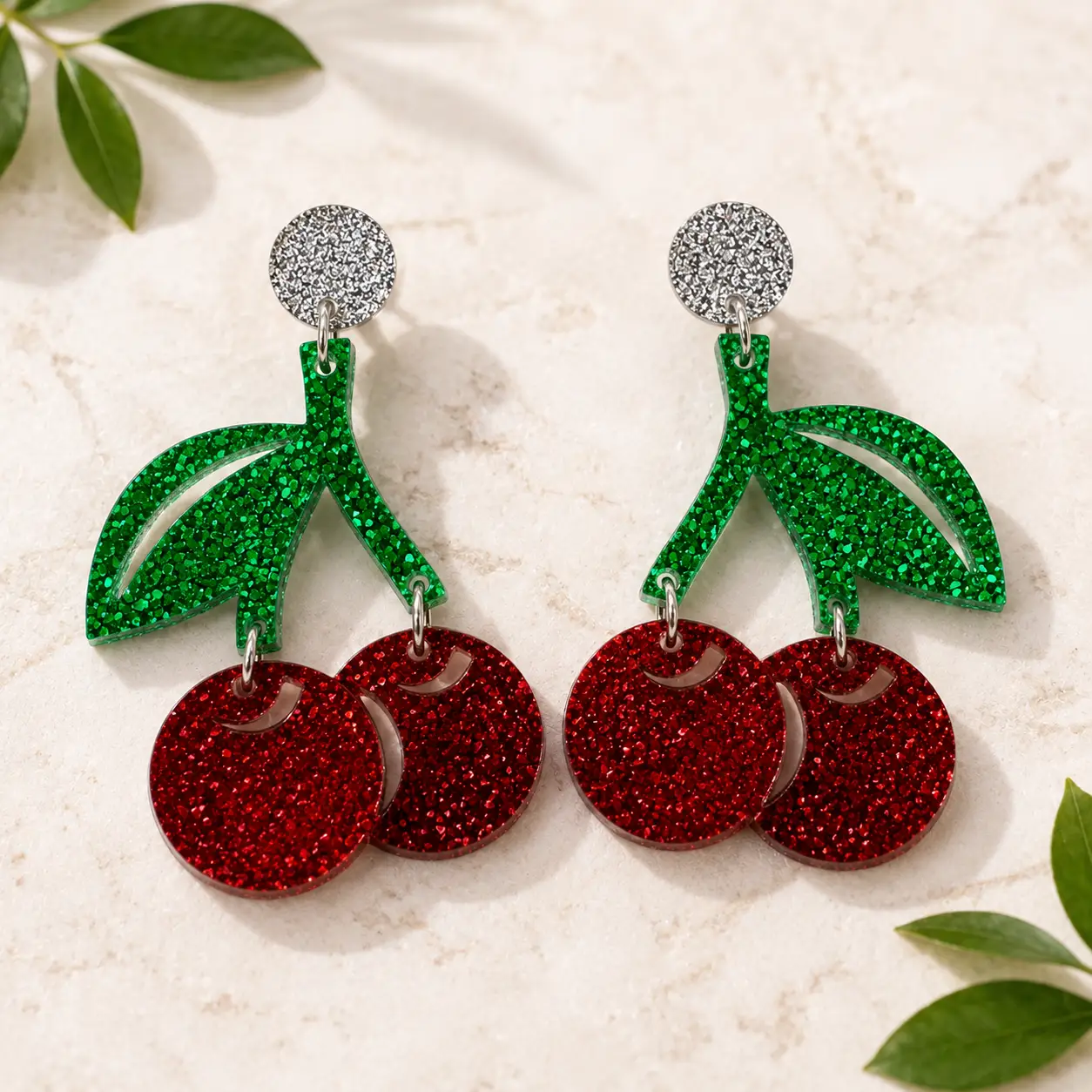 Trulyolive Cherry Glitter Acrylic Earrings - Earrings