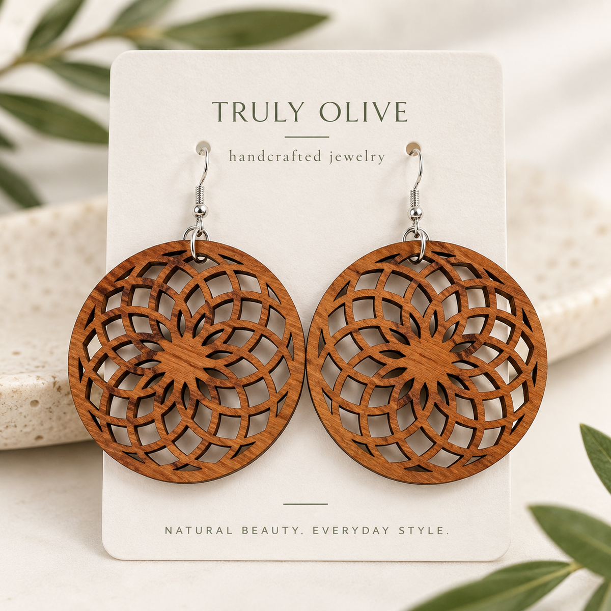 Truly Olive Wooden Boho Earrings All Day Wear - Earrings Dangle Earrings