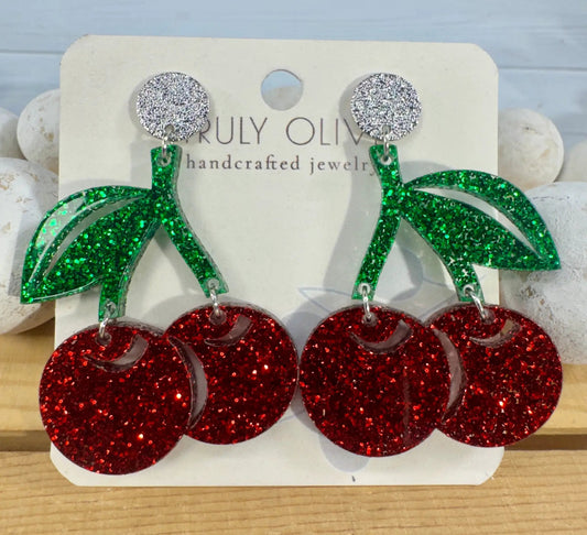 Trulyolive Cherry Glitter Acrylic Earrings - Earrings