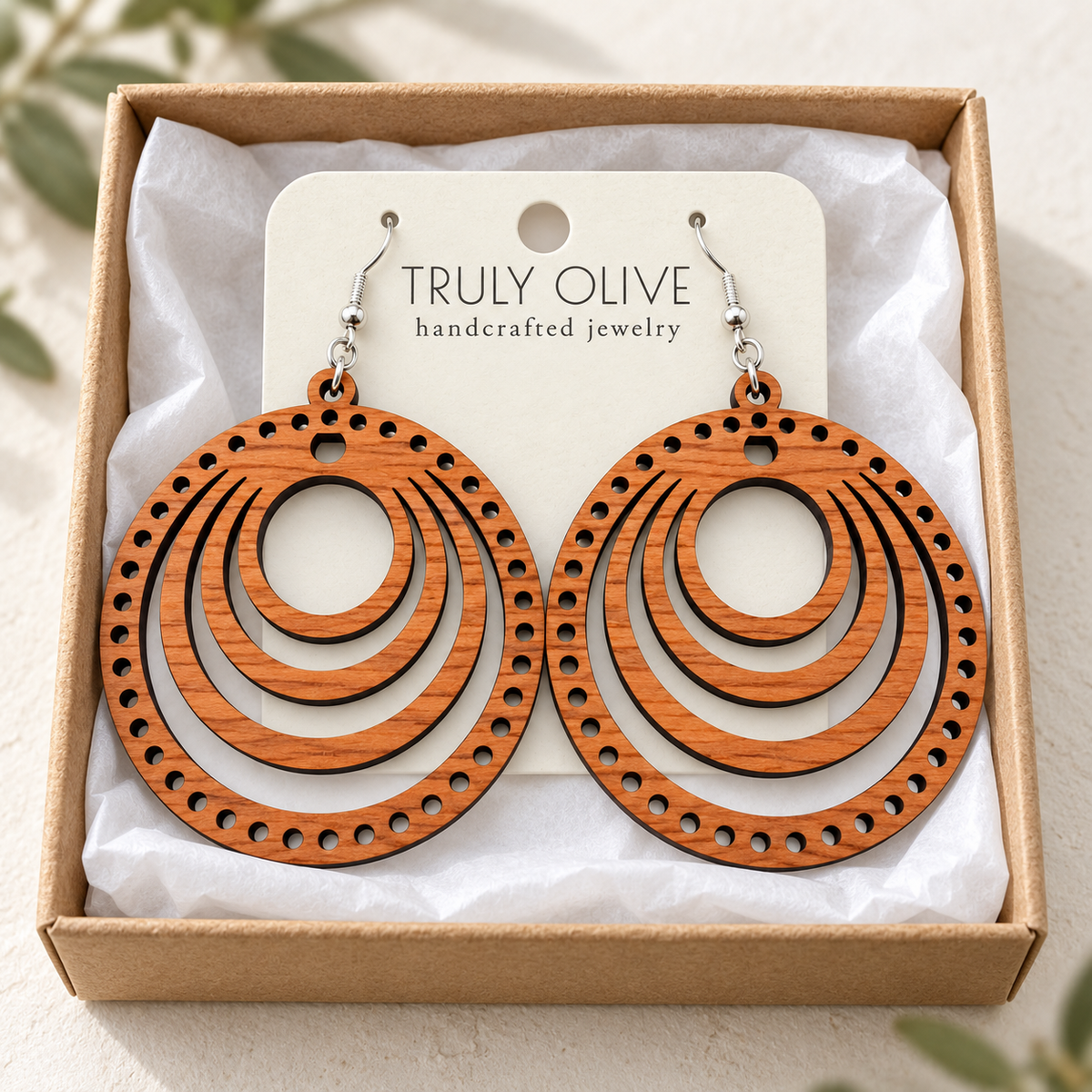 Truly Olive Concentric Circle Wood Earrings | Six Stain Colors - Earrings Dangle Earrings