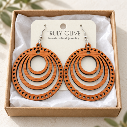 Truly Olive Concentric Circle Wood Earrings | Six Stain Colors - Earrings Dangle Earrings
