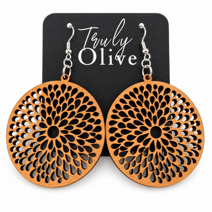 Truly Olive Round Teardrop Cutout Wood Earrings - Earrings Dangle Earrings