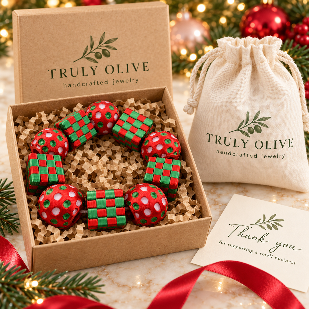 Truly Olive Holiday Cheer Checkerboard & Polka Dot Stretch Bracelet - Bracelets Bracelets