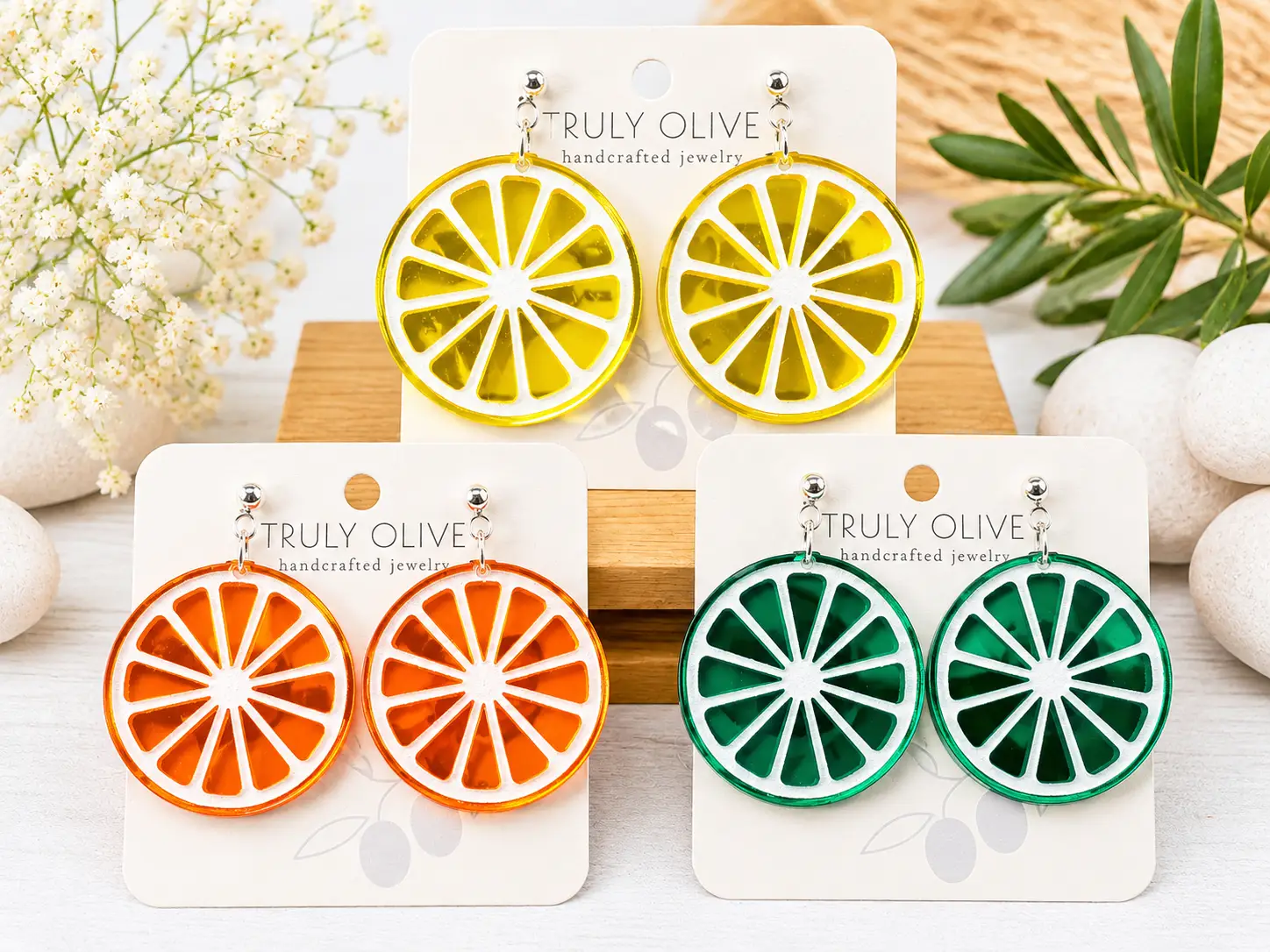 Trulyolive Citrus Slice Earrings - Bright and Shiny Citrus Earrings - Earrings Stud/Post Earrings