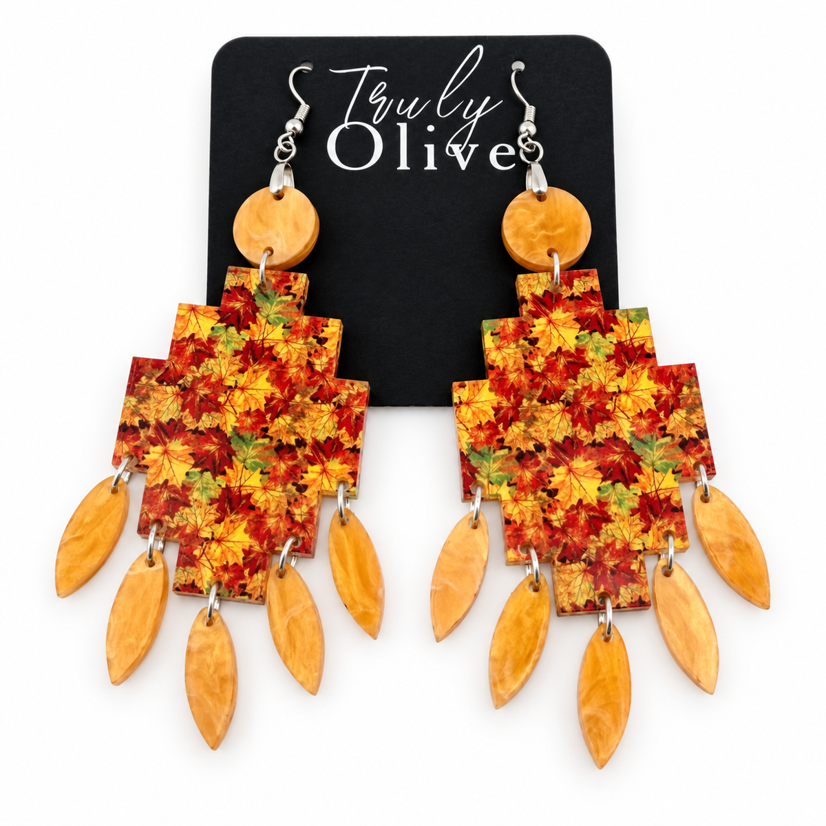 Truly Olive Fall Leaf Statement Earrings | Autumn Maple Jewelry | Truly Olive - Earrings Dangle Earrings