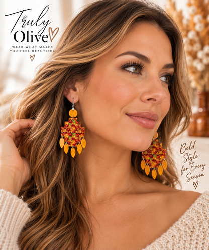 Truly Olive Fall Leaf Statement Earrings | Autumn Maple Jewelry | Truly Olive - Earrings Dangle Earrings