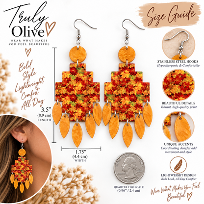 Truly Olive Fall Leaf Statement Earrings | Autumn Maple Jewelry | Truly Olive - Earrings Dangle Earrings