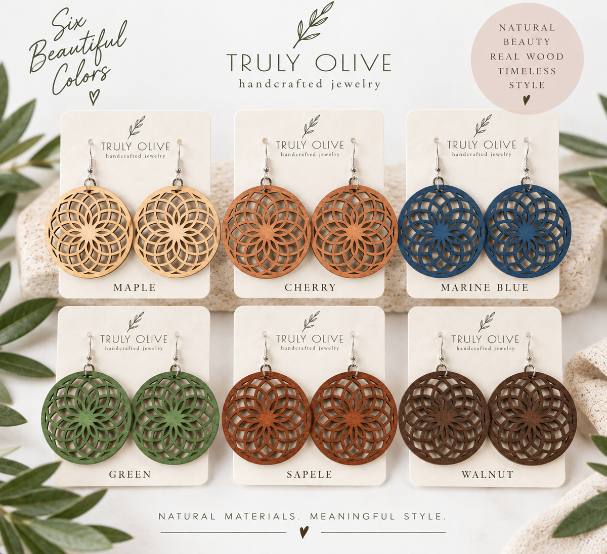 Truly Olive Wooden Boho Earrings All Day Wear - Earrings Dangle Earrings