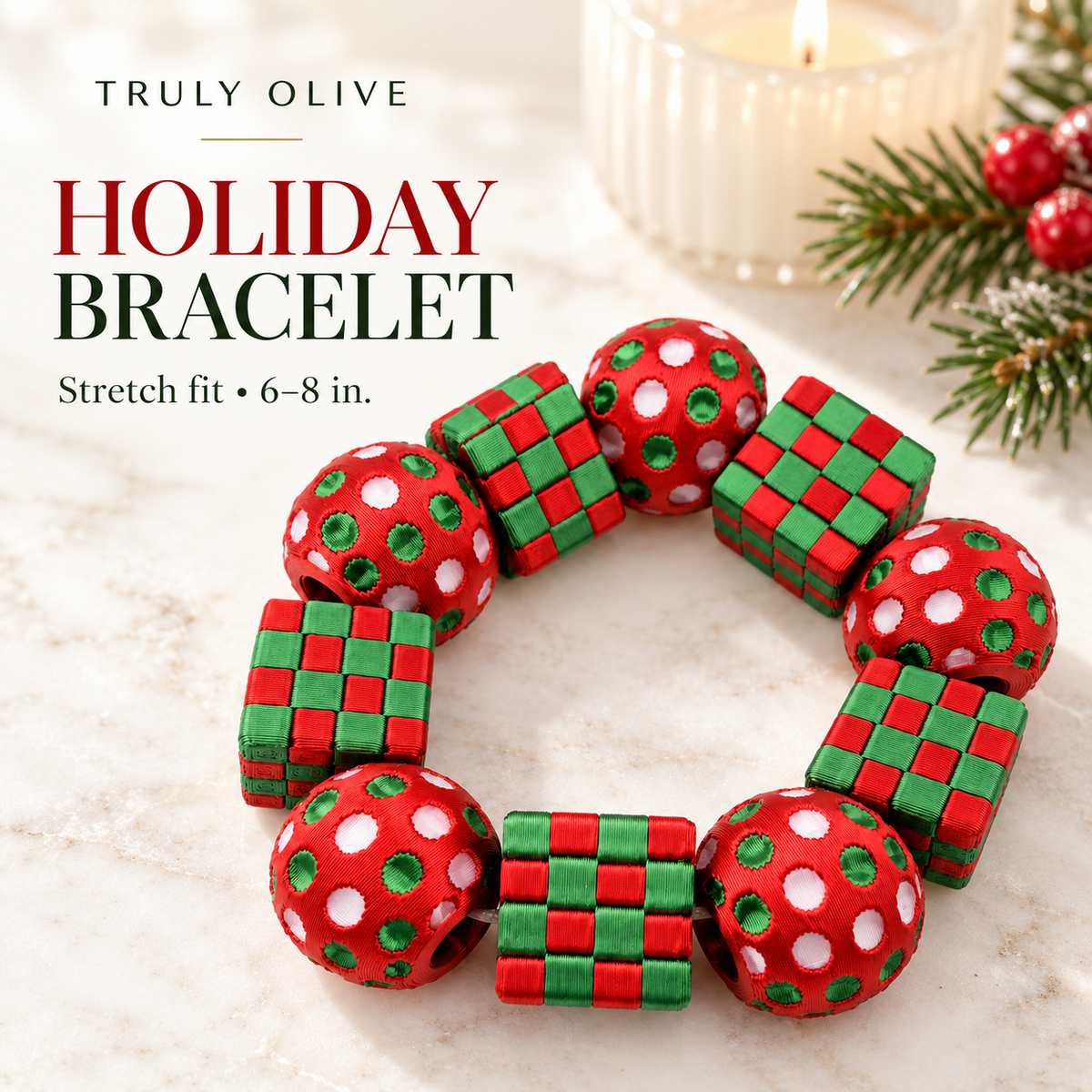 Truly Olive Holiday Cheer Checkerboard & Polka Dot Stretch Bracelet - Bracelets Bracelets